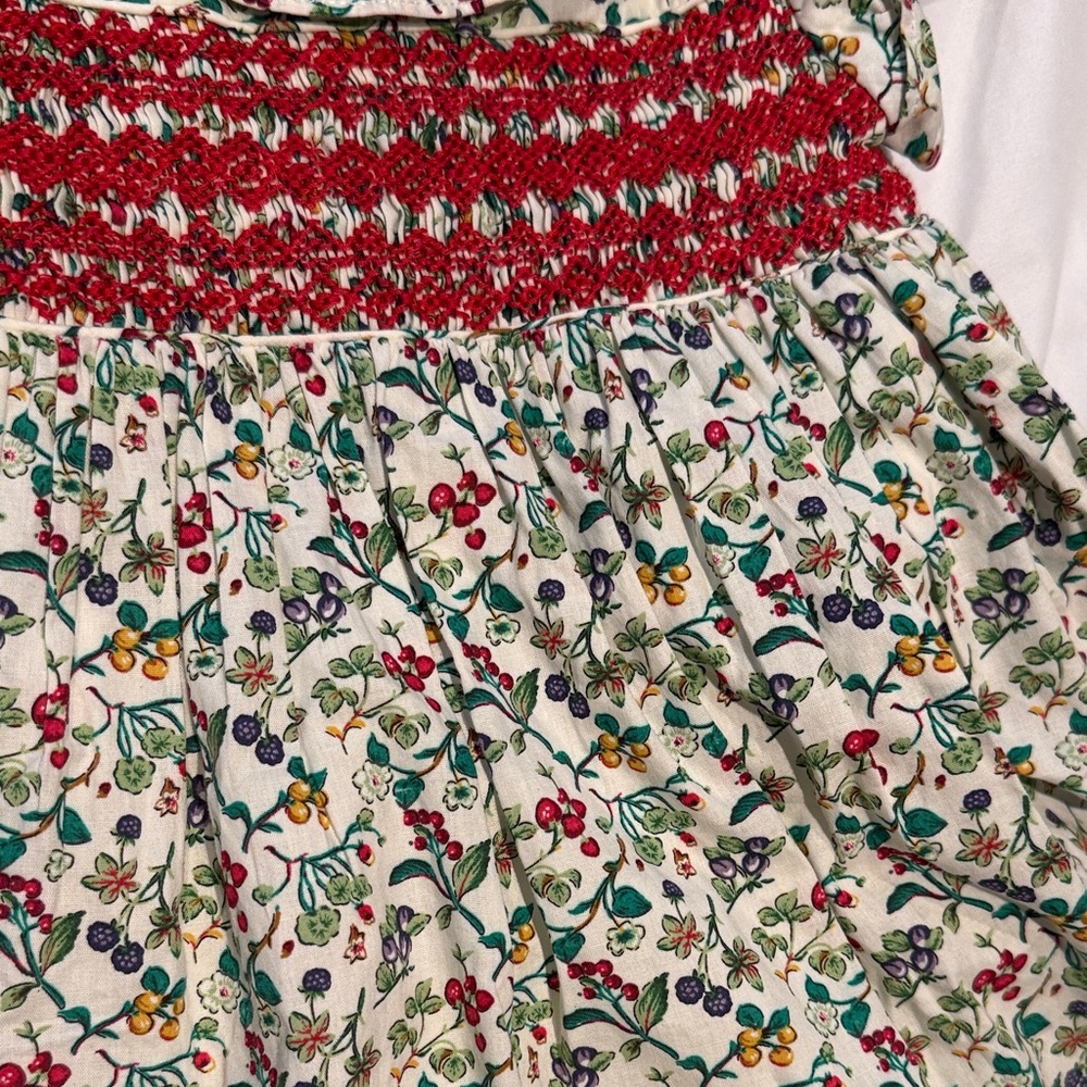 Floral Baby Dress with Red Smocked Chest - Picture 2 of 2